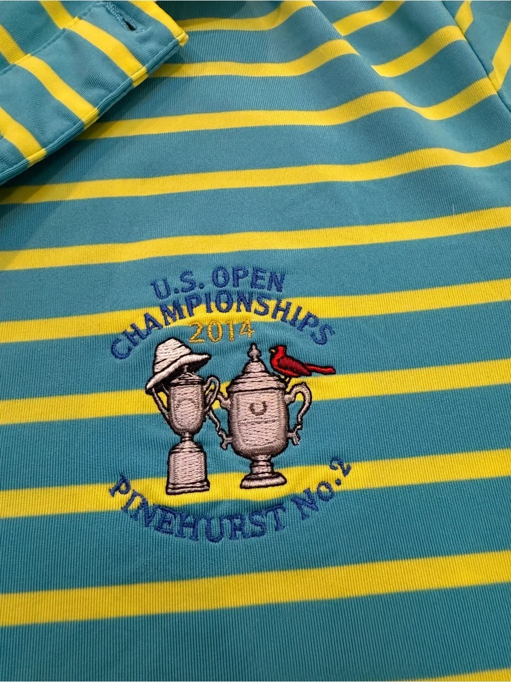RLX Ralph Lauren Polo Shirt Mens S Blue Green Stripe US Open 2014 Pinehurst Golf